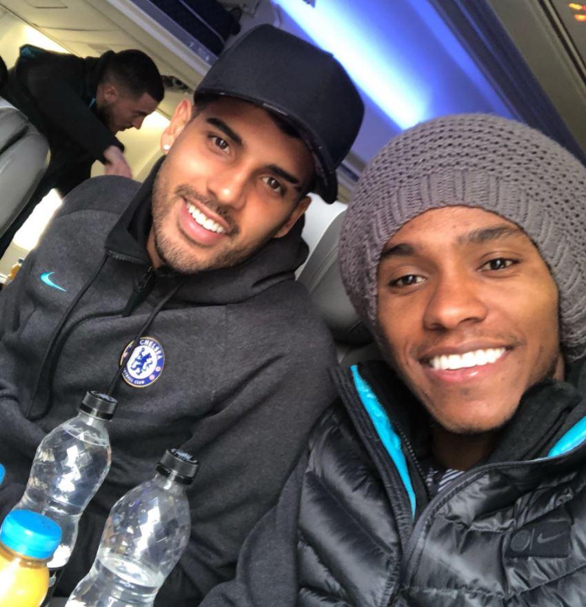  Emerson Palmieri and Willian look excited about their trip to the Nou Camp