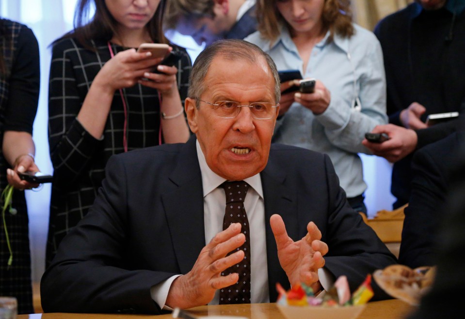 Russian Foreign Minister Sergei Lavrov gestures during a meeting 