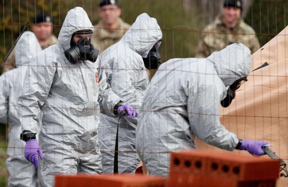 British Military personnel wearing protective gear were called in amid fears the nerve agent could have contaminated the truck