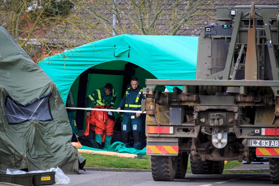 Soldiers were pictured in chemical suits in Gillingham