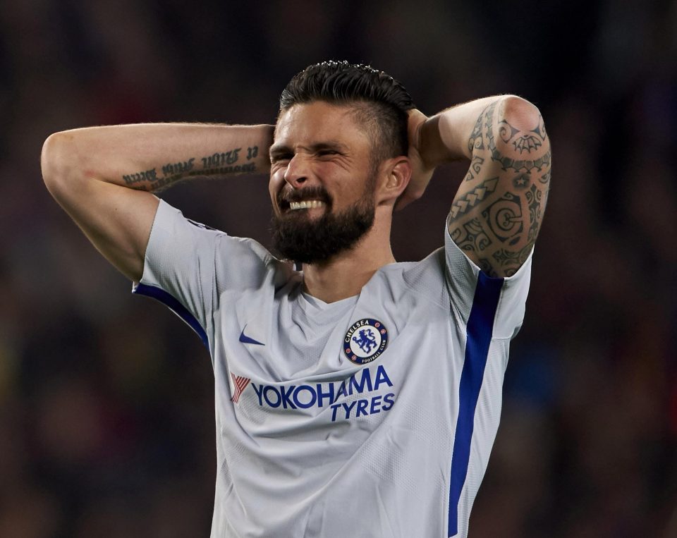 Olivier Giroud was unable to make an impact despite starting in attack