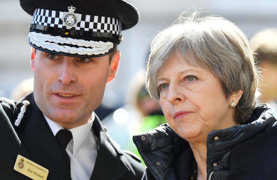  Prime Minister Theresa May in Salisbury with Deputy Chief Constable Paul Mills, the PM and thanked the police officers who were first on the scene