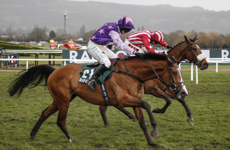 Mohaayed clears the last to win the race on Gold Cup Day