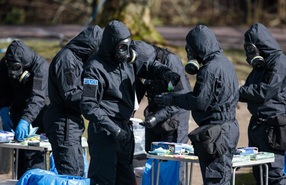  Police officers in protective suits in Salisbury on Friday