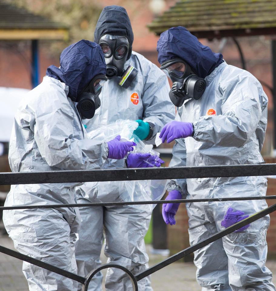  Forensic officers in hazmat suits are still prowling the shopping centre where he was found slumped on a bench with daughter Yulia