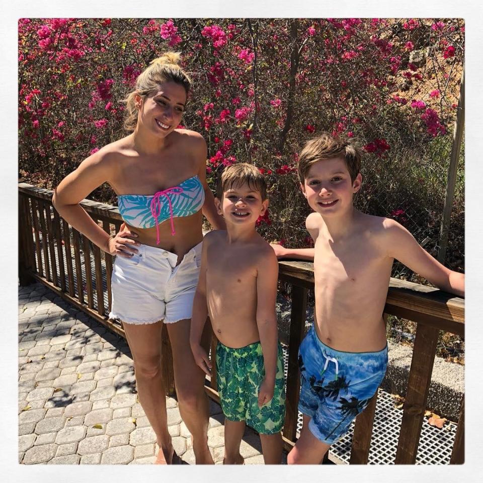  Stacey on holiday with her two boys, who she is now schooling at home