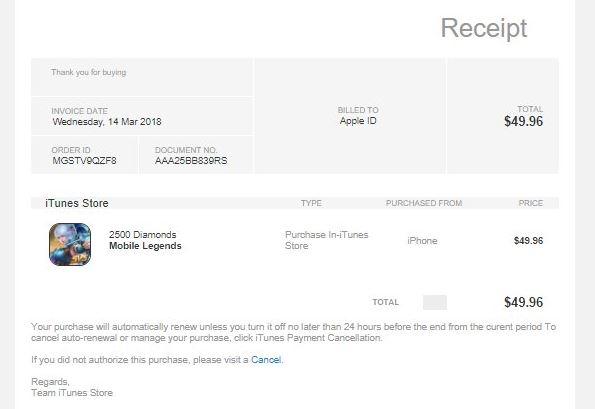  An example of a fake Apple iTunes bill