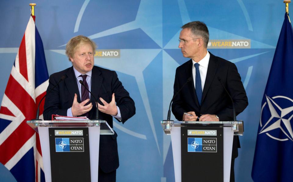  Mr Johnson gave a statement alongside Nato chief Jens Stoltenberg