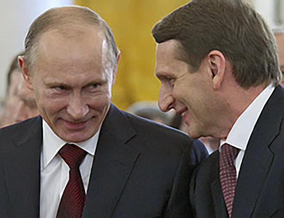  Naryshkin, pictured with Putin, accused Theresa May of 'childish naivety' in claiming she can suppress intelligence agency, the SVR