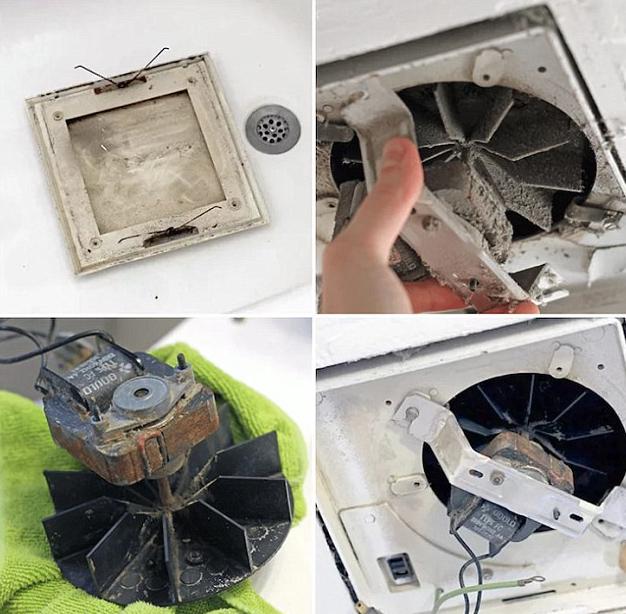  If you often forget to clean your bathroom fan, try soaking the cover in the bath, while giving the other parts a wipe down