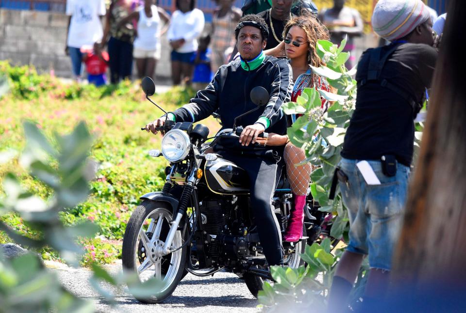  Jay took the helm as drove Bey around on a motor cycle for their shoot