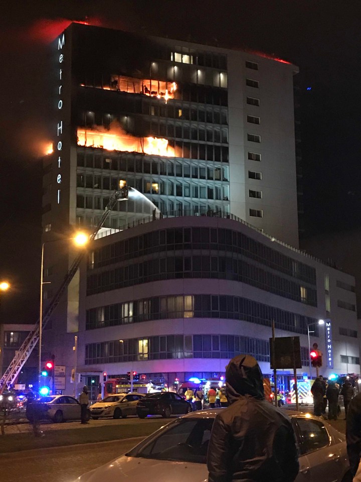 The shocking blaze took over several stores of a 15-storey tower at a Dublin hotel complex