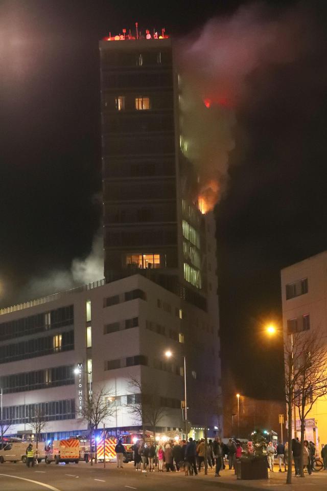  The blaze is believed to have started on the 13th floor and spread up the building