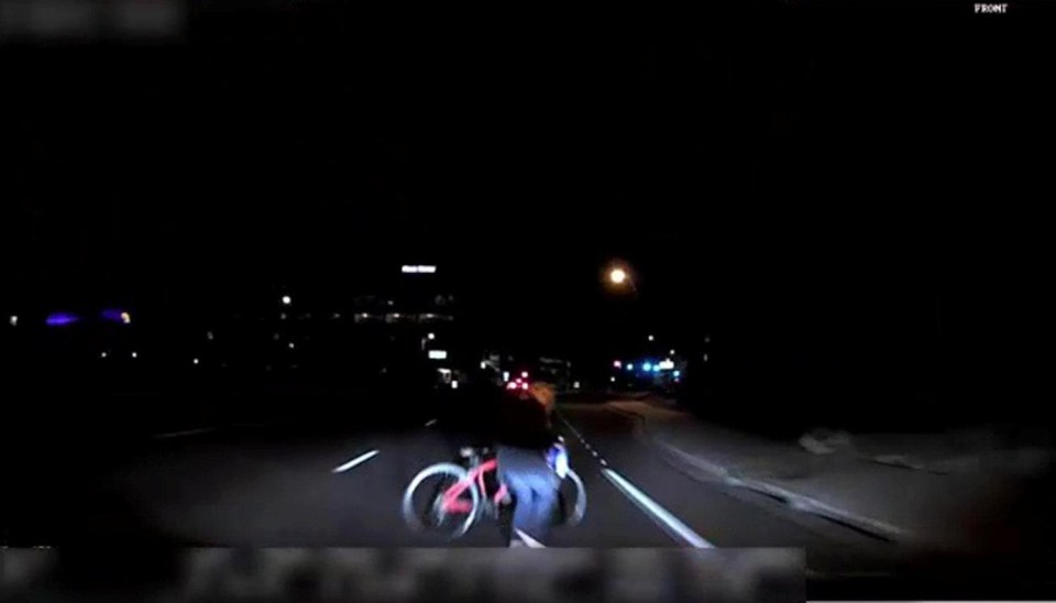 The external view from the dashcam in the Uber driverless car shows Elaine Herzberg moments before she was hit