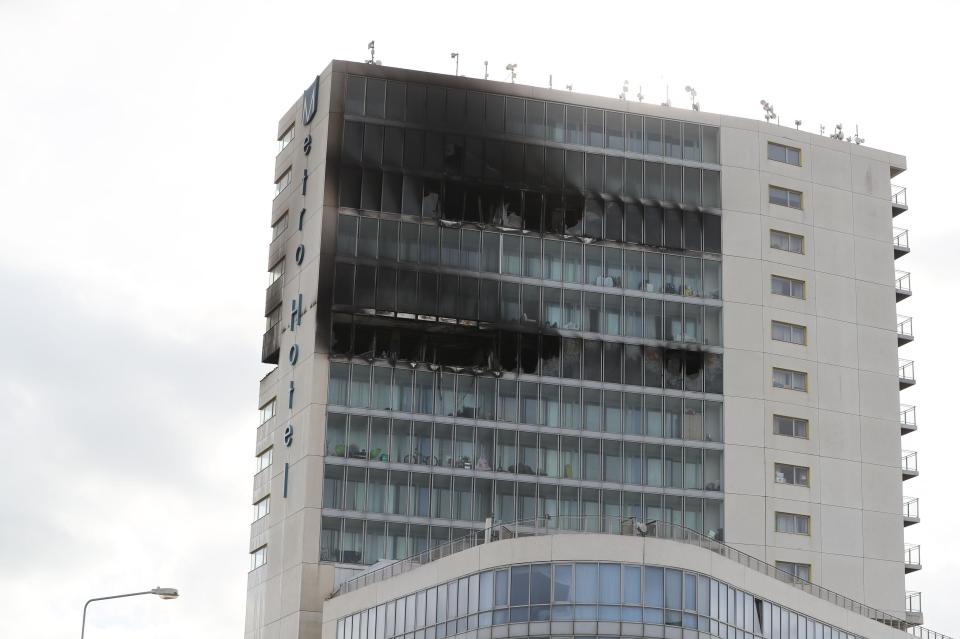 The hotel could be seen as being badly damaged after the fire