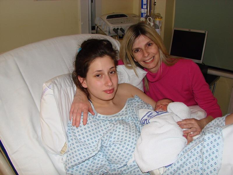  Stacey at 17 in the hospital with her newborn son and her mum