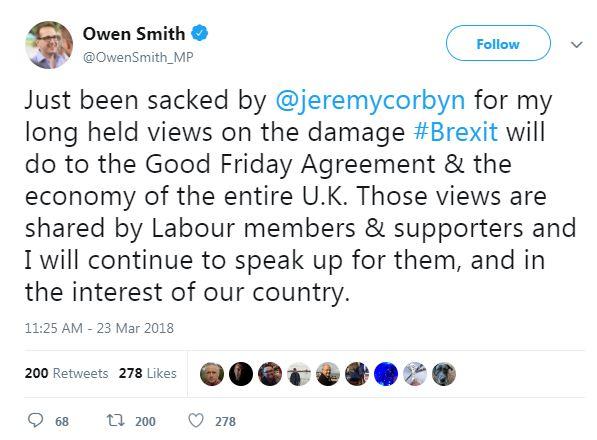  Mr Smith revealed his sacking on Twitter