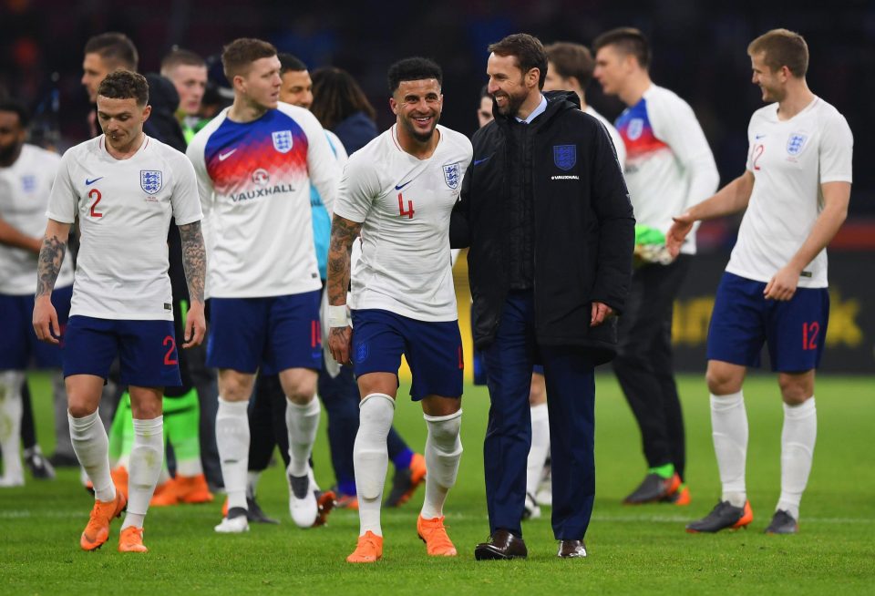  Gareth Southgate and the England squad salute the travelling fans in Amsterdam