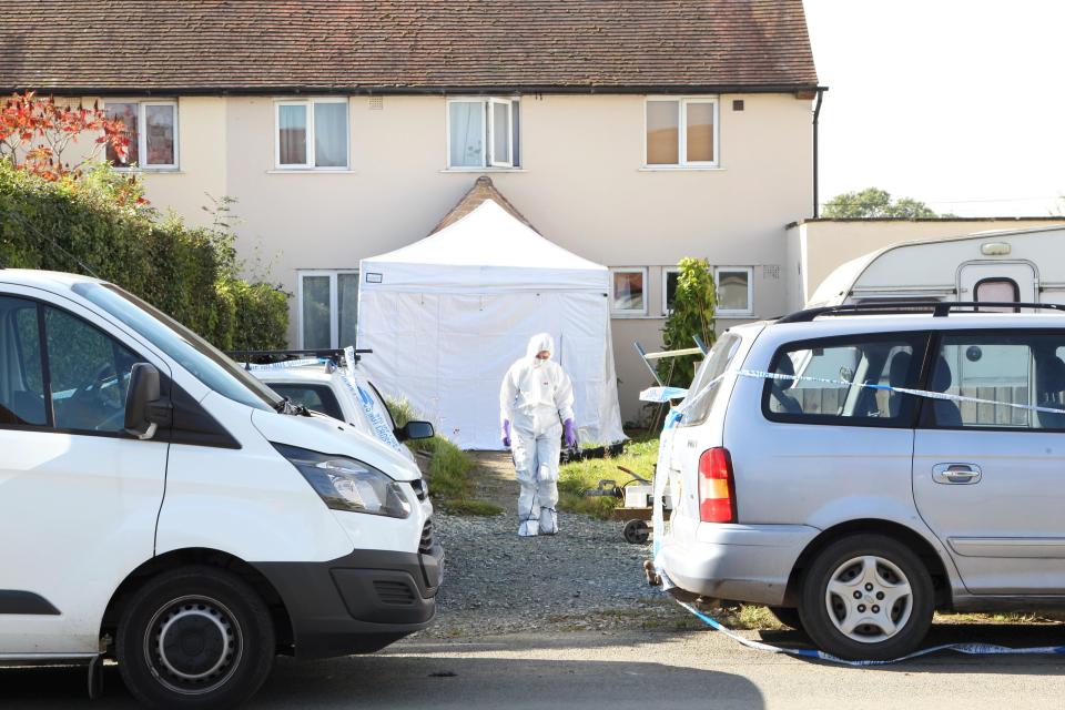  A forensics team at the scene in Rushbury Road, Church Stretton, Shropshire, where Archie Spriggs's body was found