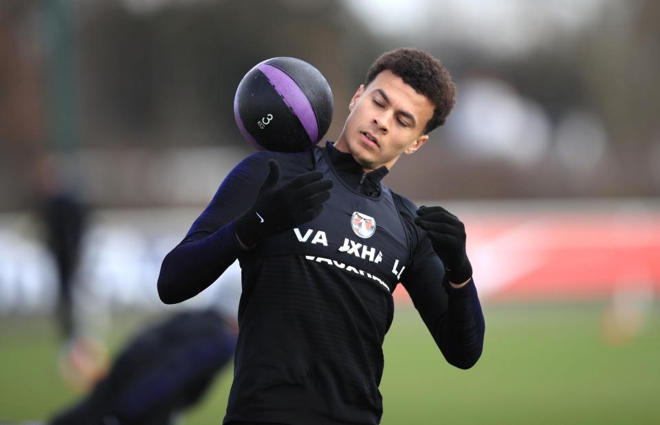 Dele Alli opted to avoid the Nerf rockets and work on his core with some weighted balls on Monday