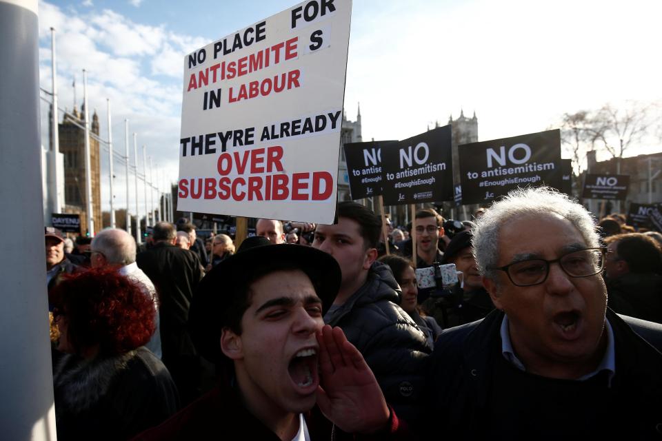  Crowds cheered as MPs and Jewish leaders attacked the Labour leader