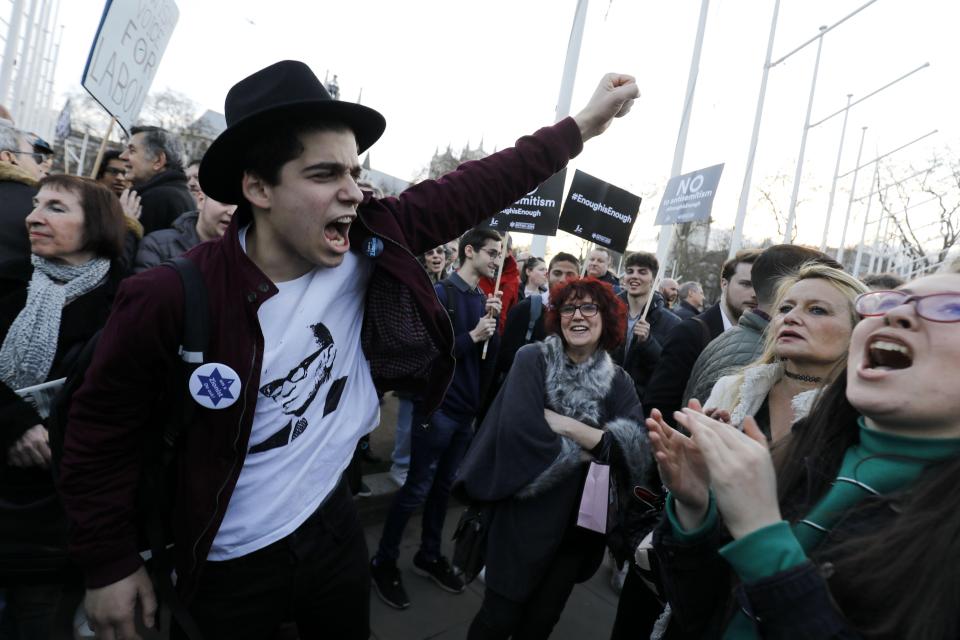  Protesters gathered in Parliament Square to what they saw as anti-semitism within the Labour Party