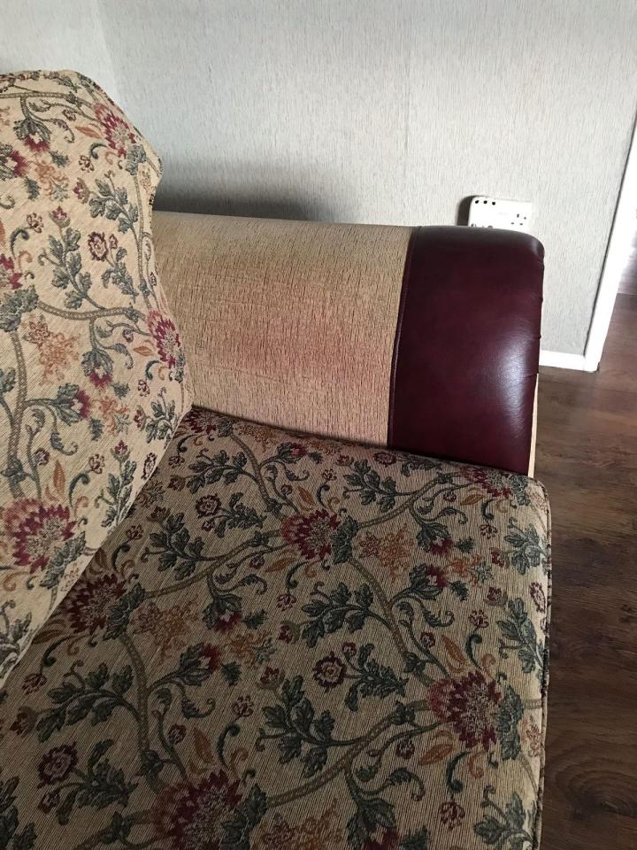  The red stain is visible on the light coloured fabric