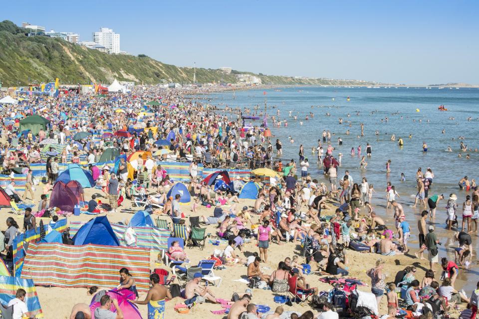  Crowds flock to Bournemouth beach in Dorset, which came in sixth place on the list