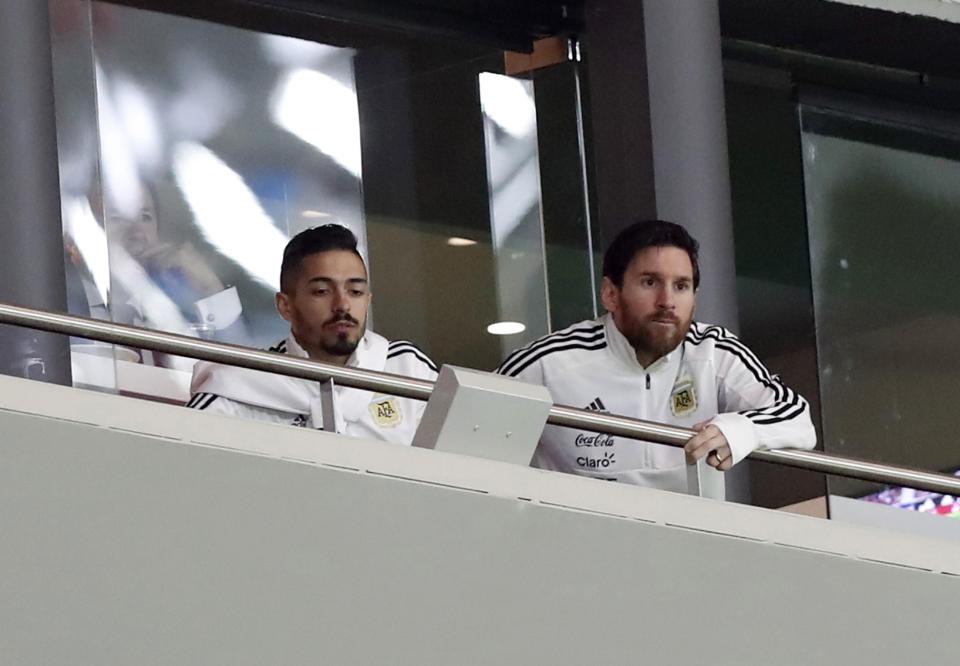  Lionel Messi was watching from the stands after injury ruled him out of the clash