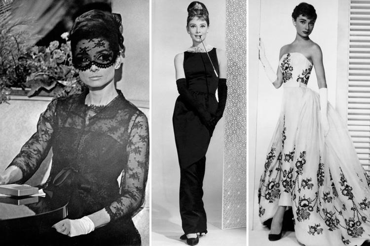  Hubert dressed Audrey for numerous films, from left: How To Steal A Million, Breakfast at Tiffany's, Sabrina