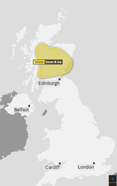  The Met Office has issued a yellow snow warning for parts of Scotland, as warmer weather is set to hit the rest of the UK