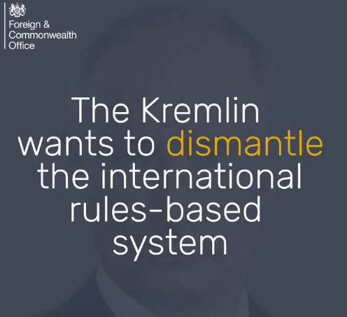  A video - with Putin's face in the background - accused the Kremlin of wanting to break down the international system