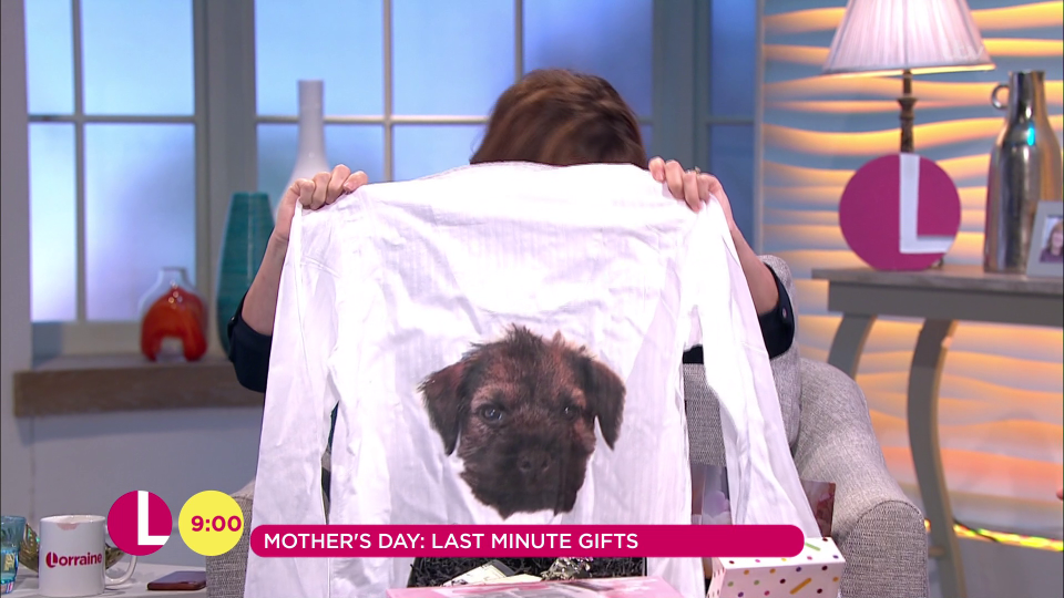  The telly favourite received some pyjamas with her dog Angus printed on them