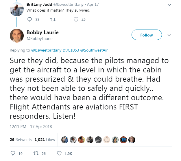 He later replied that the outcome of the emergency landing could have been much worse if the pilot hadn’t got the plane down to a lower altitude so quickly