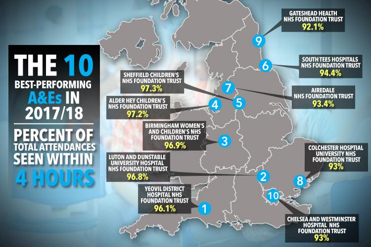  This map shows the best performing A&E wards