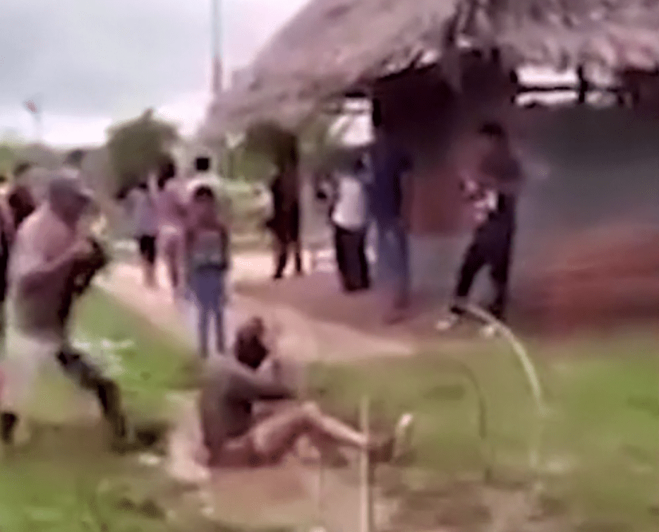  A man believed to be Sebastian Woodroffe is shown being dragged along the ground in the Peruvian Amazon