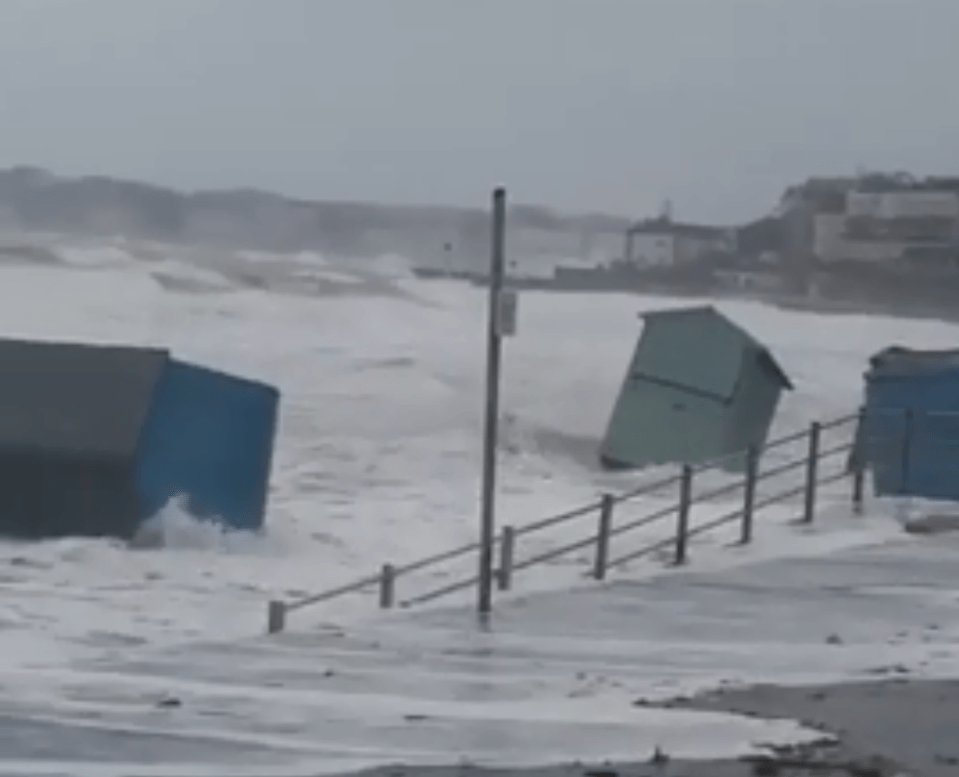  Beach huts were swept to sea in Minnis Bay, Kent, today