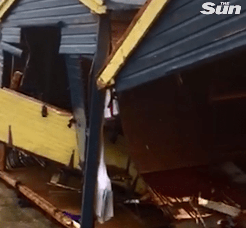  Some of the huts were smashed to pieces by the strong winds