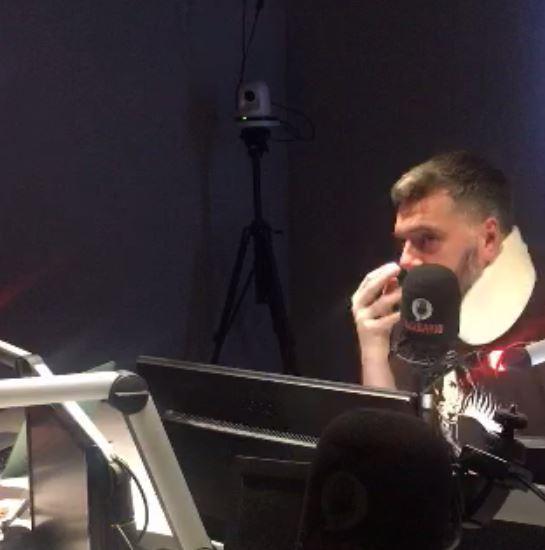  Iain was seen wearing the neck brace on the live stream of his radio show