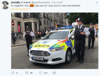  The group tweeted that 'gay cops are bastards'