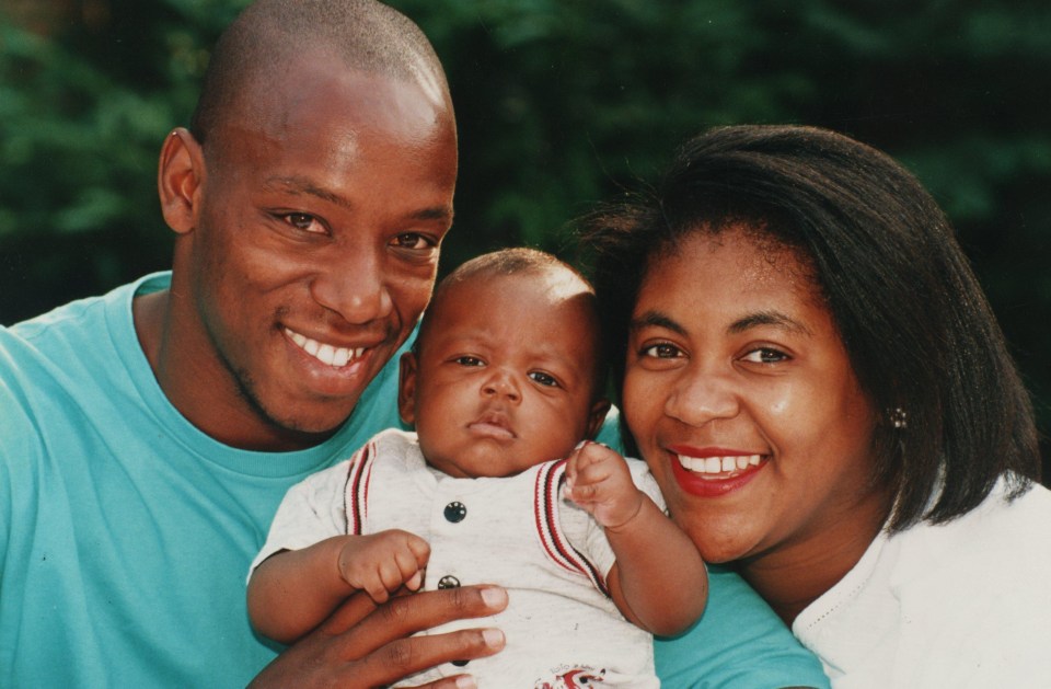 Ian pictured with his baby daughter and ex-wife Debbie in 1997