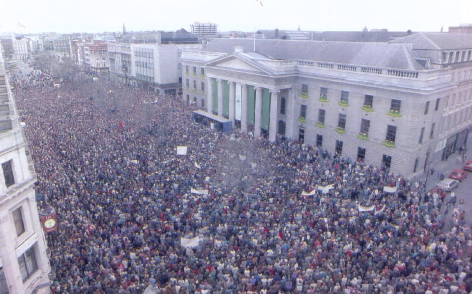  The peace march converges on the General Post Office in Dublin which was attended by people upset at the killing of the boys in Warrington