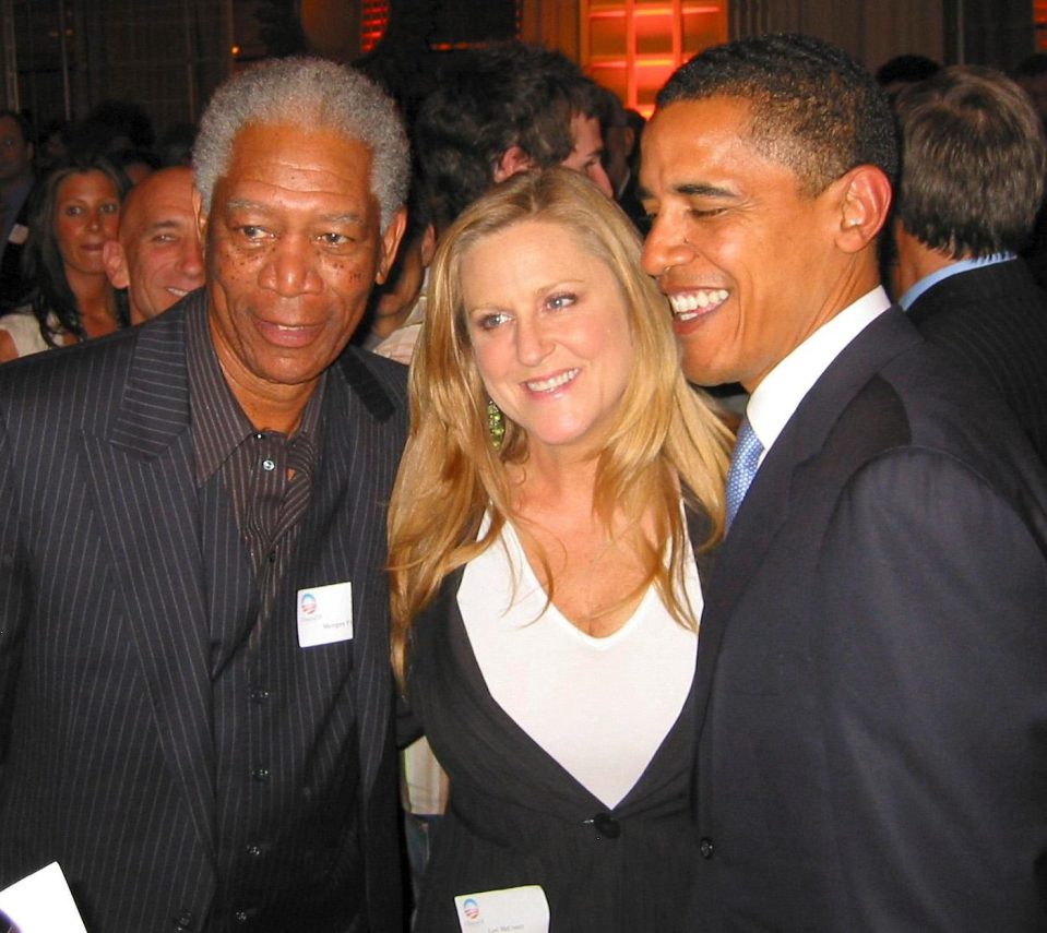  Freeman with film executive Lori McCreary and Obama in 2007