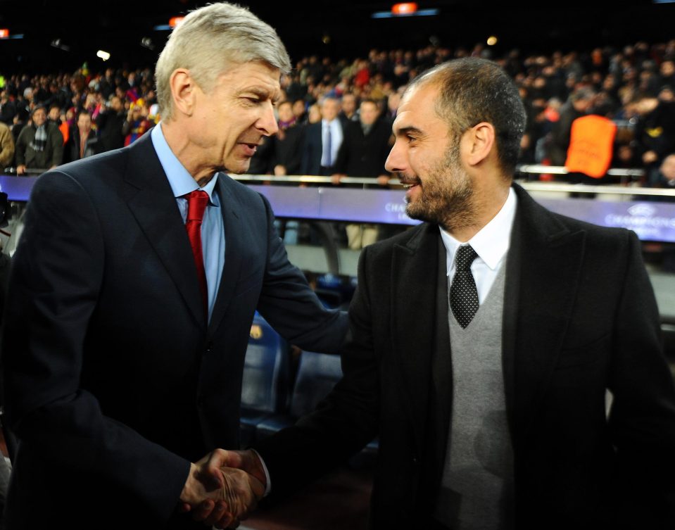  Guardiola welcomes Wenger to Barcelona for a Champions League tie in 2011