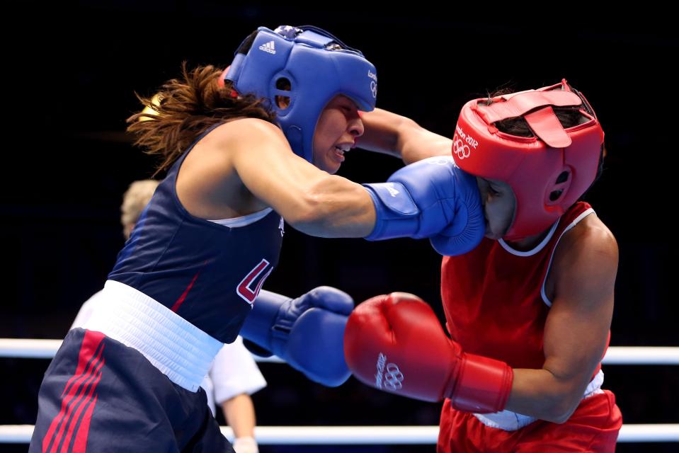  Marlen competing in the Women's Fly Boxing Quarterfinals at the London 2012 Olympic Games