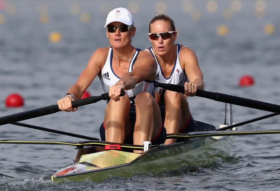  Helen with Heather Stanning as they rowed their way into the history books defending their Olympic pairs title in Rio