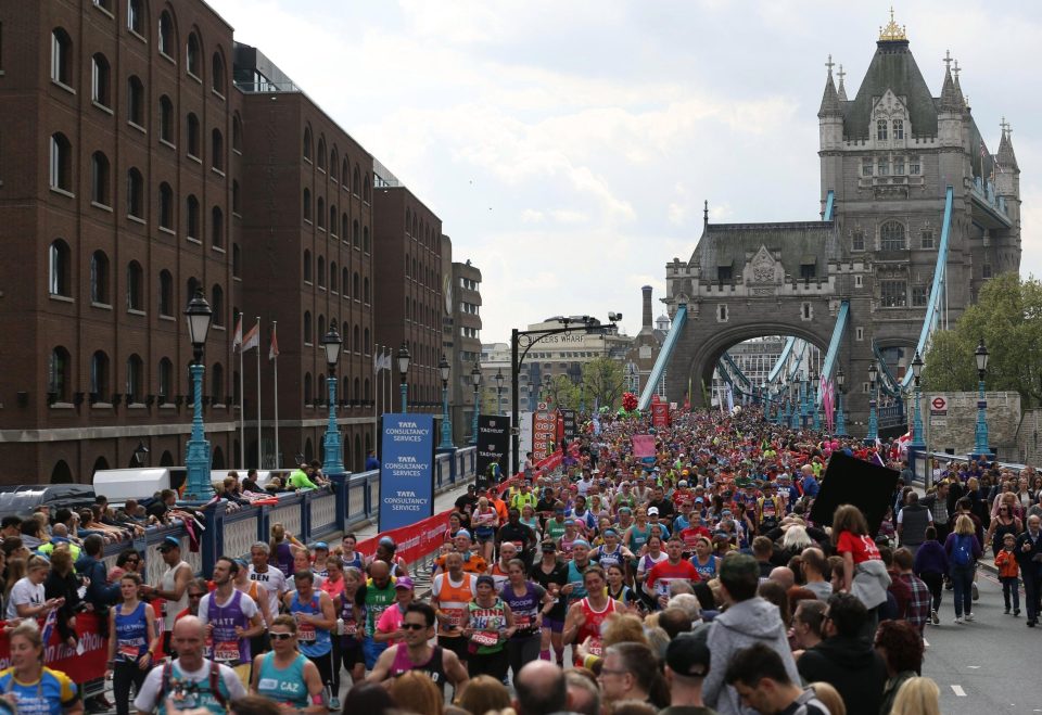  The runners double back over Tower Bridge on their way to the Embankment