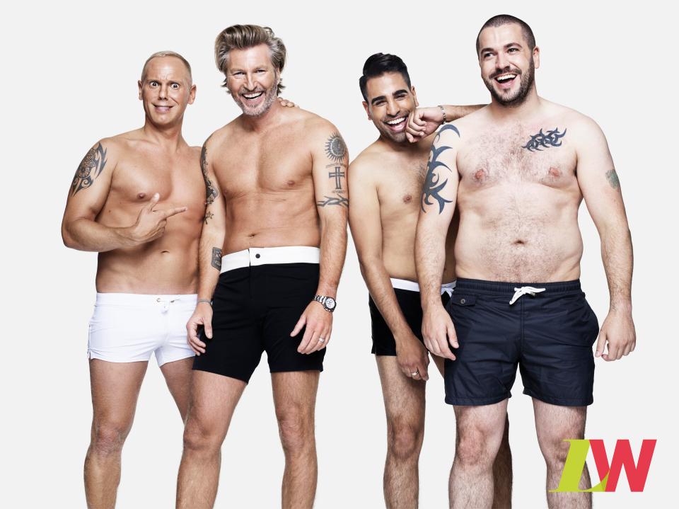  The Corrie actor, pictured far-right, showed off his new 'dad bod' in Loose Women's body confidence campaign and became the target of cruel trolls