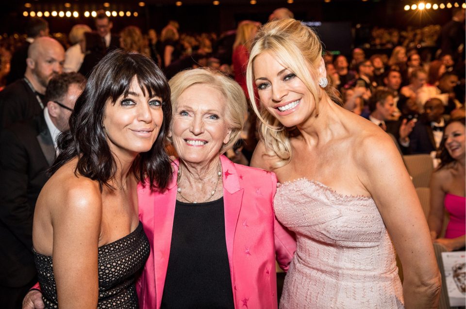 Claudia, right, with Berry, centre, and Tess Daly, right, at the 2017 British Academy Television Awards