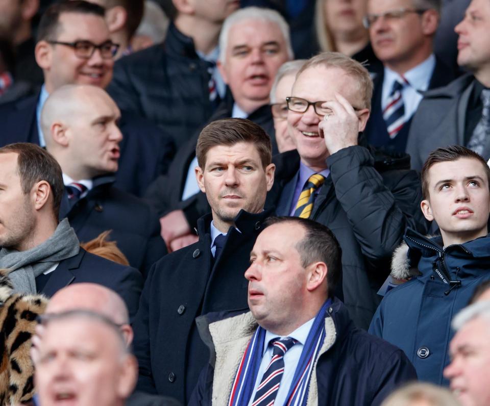 Steven Gerrard pictured in the stands at the Old Firm Derby in March